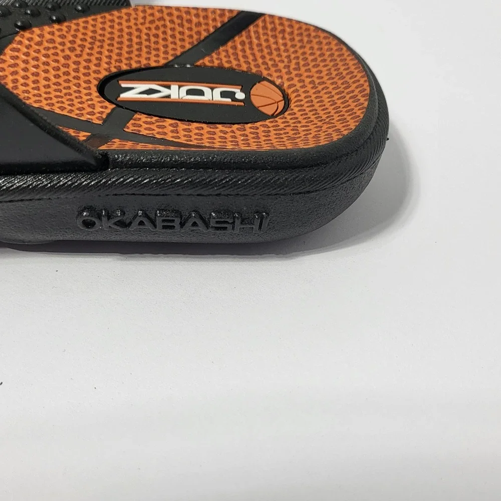 Okabashi Jukz Basketball Flip Flops Mens Medium Orange Black Made in USA Sandals